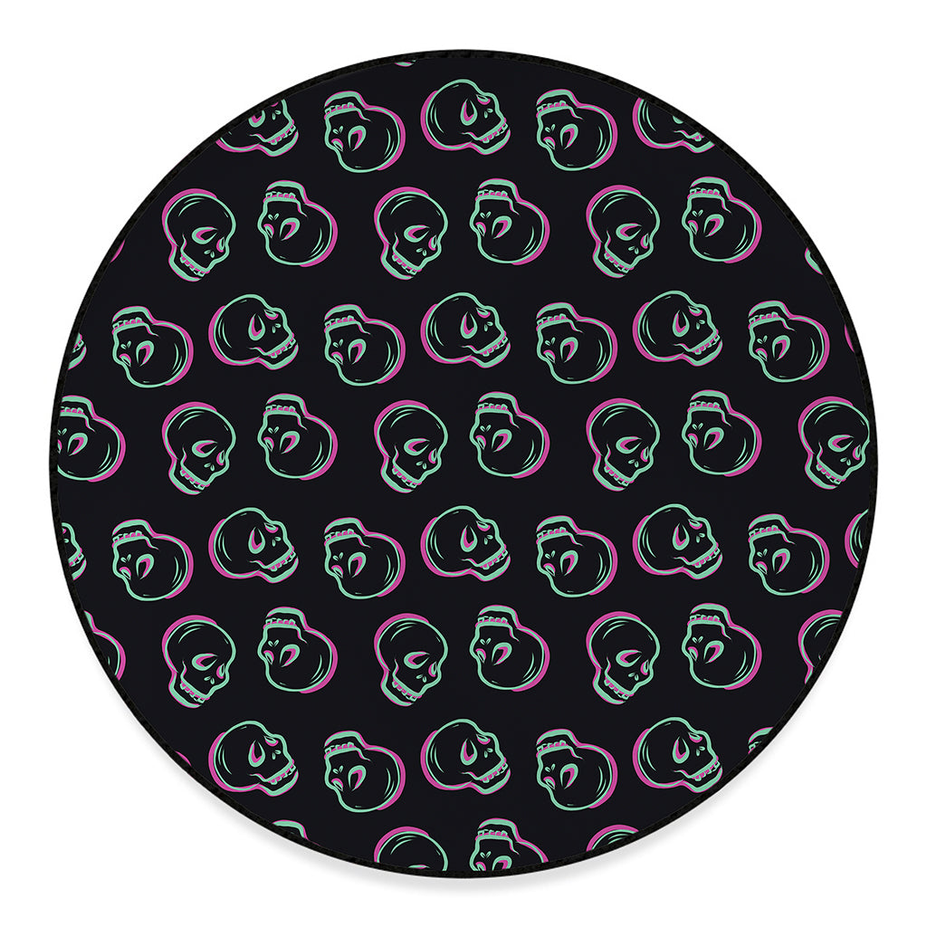 Purple And Teal Skull Pattern Print Round Floor Mat