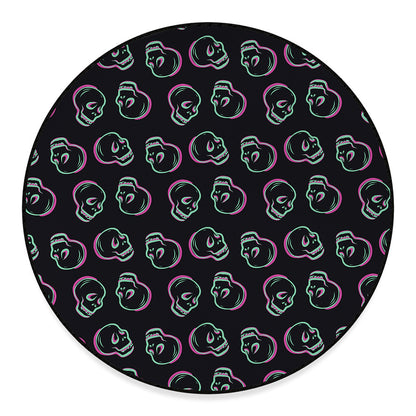 Purple And Teal Skull Pattern Print Round Floor Mat