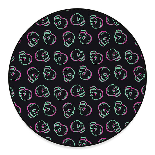Purple And Teal Skull Pattern Print Round Floor Mat