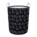 Purple And Teal Skull Pattern Print Round Laundry Basket