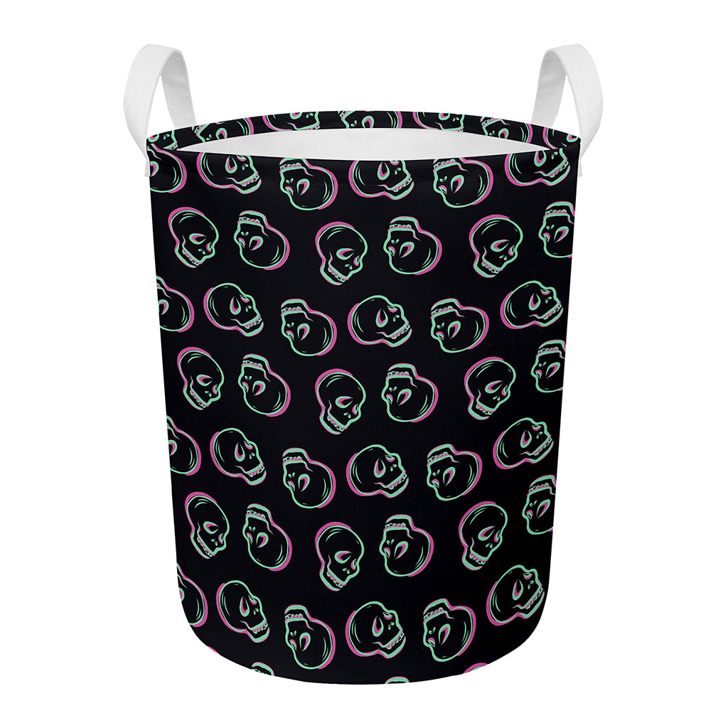 Purple And Teal Skull Pattern Print Round Laundry Basket
