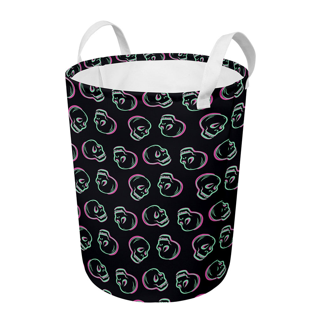 Purple And Teal Skull Pattern Print Round Laundry Basket