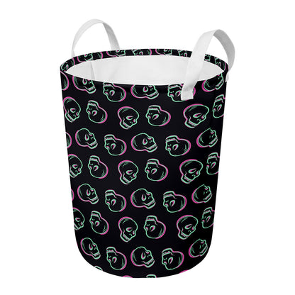 Purple And Teal Skull Pattern Print Round Laundry Basket