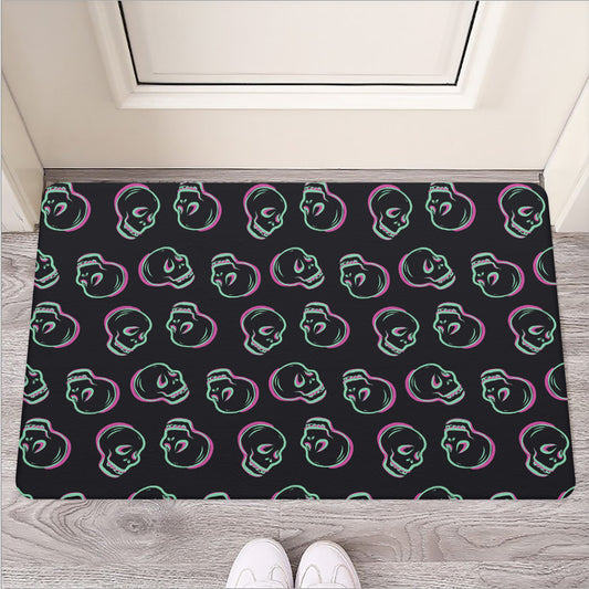 Purple And Teal Skull Pattern Print Rubber Doormat