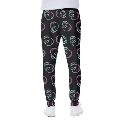 Purple And Teal Skull Pattern Print Scuba Joggers