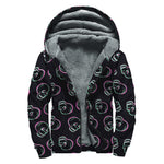 Purple And Teal Skull Pattern Print Sherpa Lined Zip Up Hoodie
