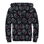 Purple And Teal Skull Pattern Print Sherpa Lined Zip Up Hoodie