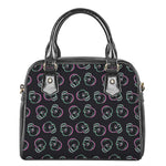 Purple And Teal Skull Pattern Print Shoulder Handbag