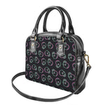 Purple And Teal Skull Pattern Print Shoulder Handbag