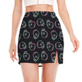 Purple And Teal Skull Pattern Print Side Slit Mini Skirt