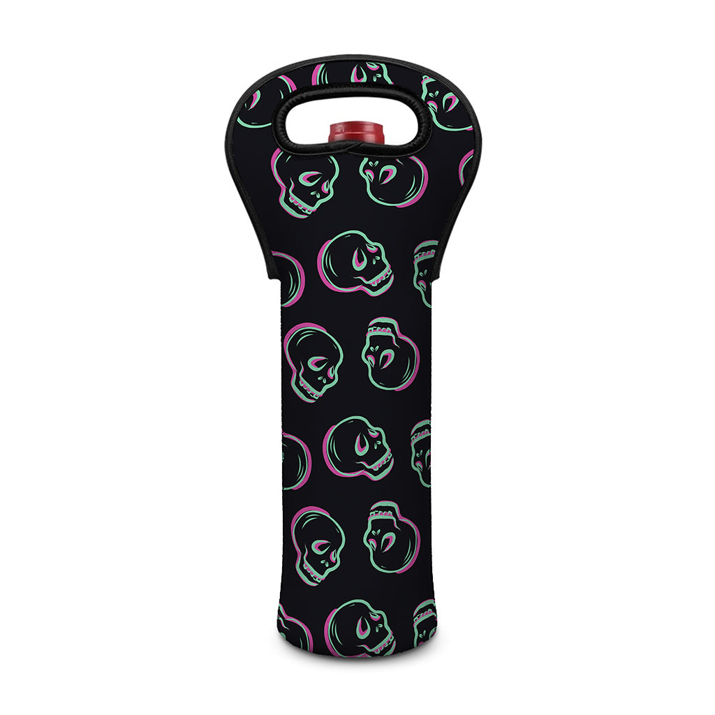 Purple And Teal Skull Pattern Print Single Neoprene Wine Tote