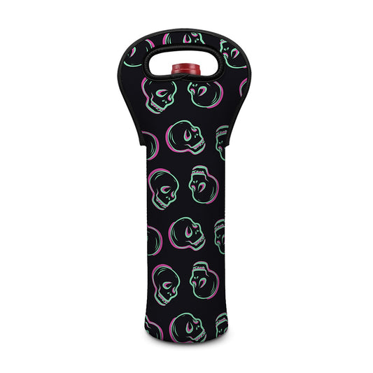 Purple And Teal Skull Pattern Print Single Neoprene Wine Tote