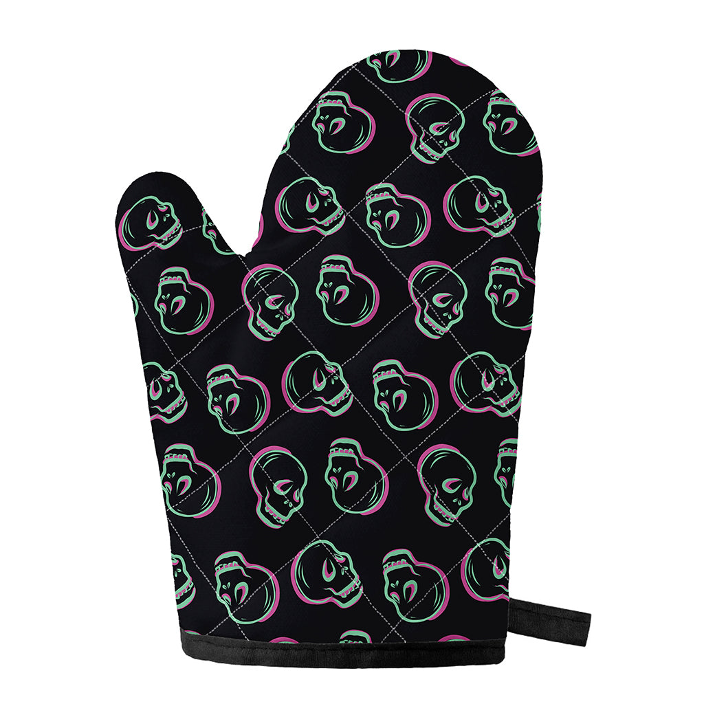 Purple And Teal Skull Pattern Print Single Oven Mitt