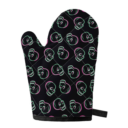 Purple And Teal Skull Pattern Print Single Oven Mitt