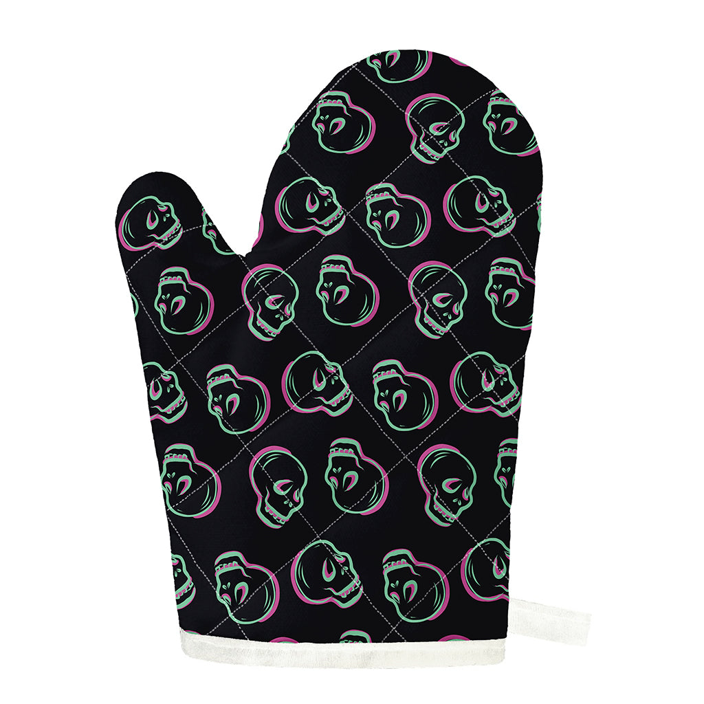 Purple And Teal Skull Pattern Print Single Oven Mitt