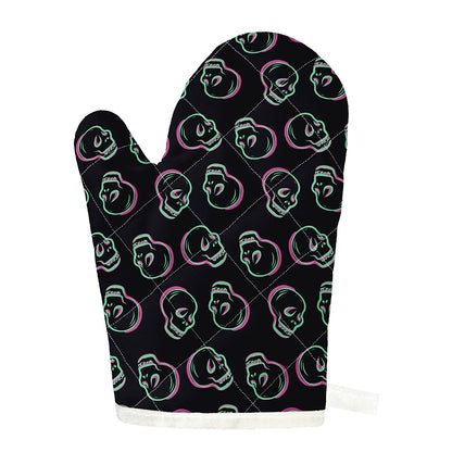 Purple And Teal Skull Pattern Print Single Oven Mitt