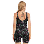 Purple And Teal Skull Pattern Print Sleeveless One Piece Swimsuit
