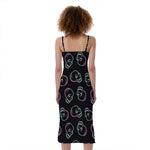 Purple And Teal Skull Pattern Print Slim Fit Midi Cami Dress