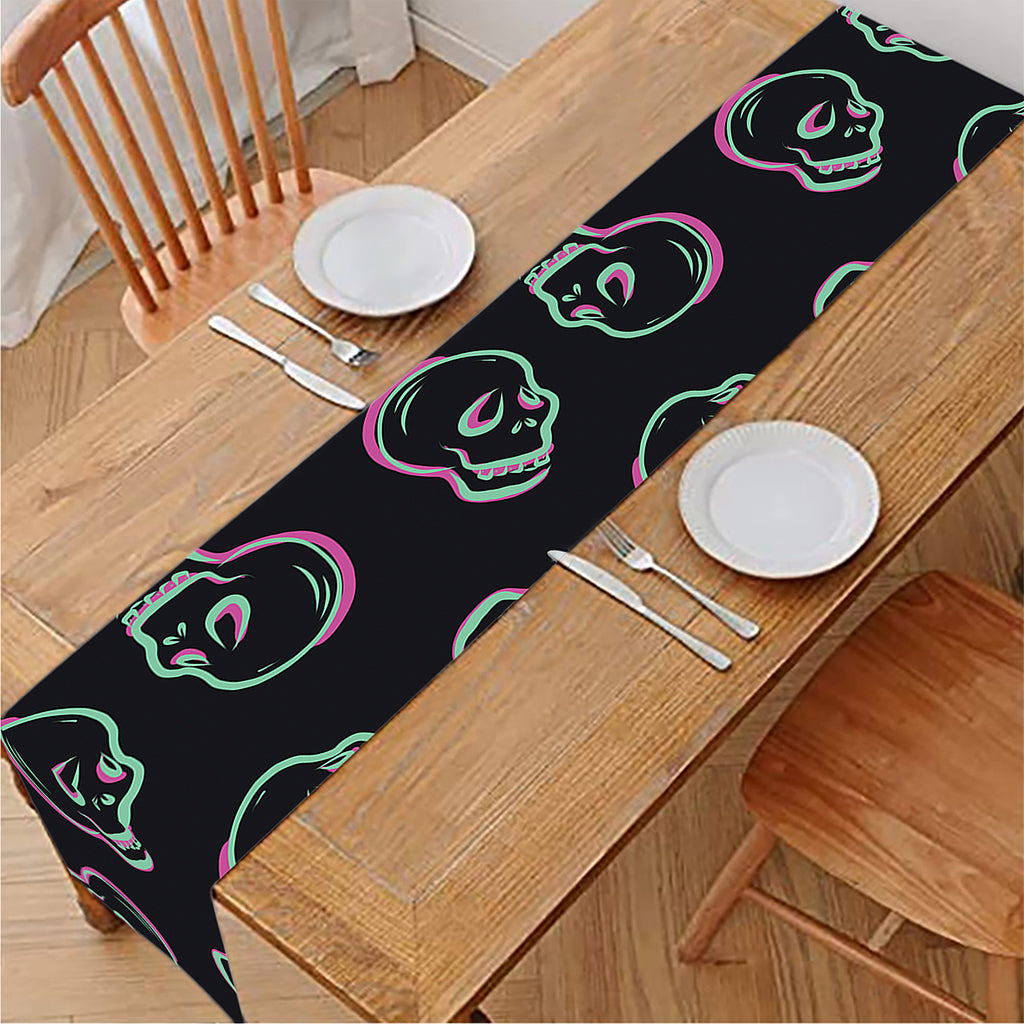 Purple And Teal Skull Pattern Print Table Runner