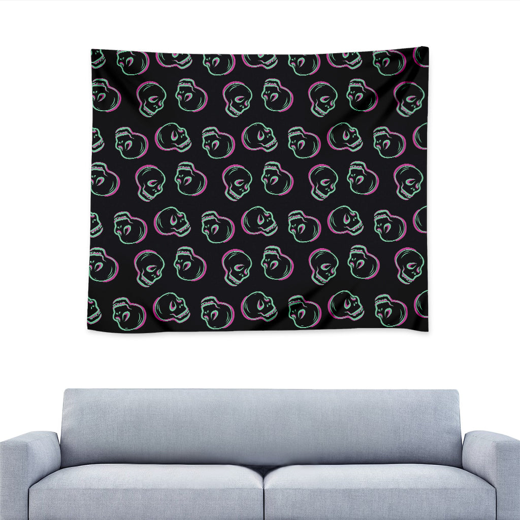 Purple And Teal Skull Pattern Print Tapestry