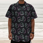 Purple And Teal Skull Pattern Print Textured Short Sleeve Shirt