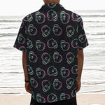 Purple And Teal Skull Pattern Print Textured Short Sleeve Shirt