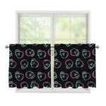 Purple And Teal Skull Pattern Print Tier Curtains