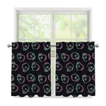 Purple And Teal Skull Pattern Print Tier Curtains