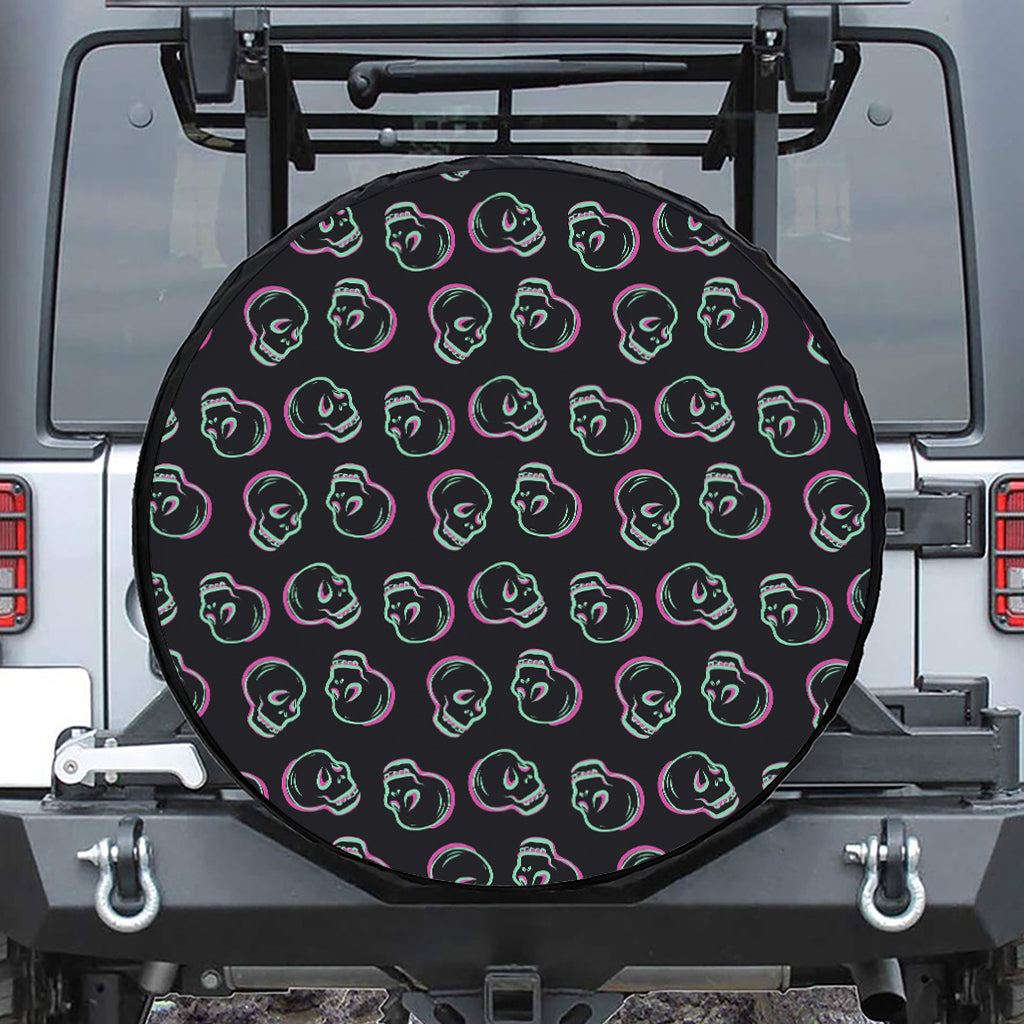Purple And Teal Skull Pattern Print Tire Cover
