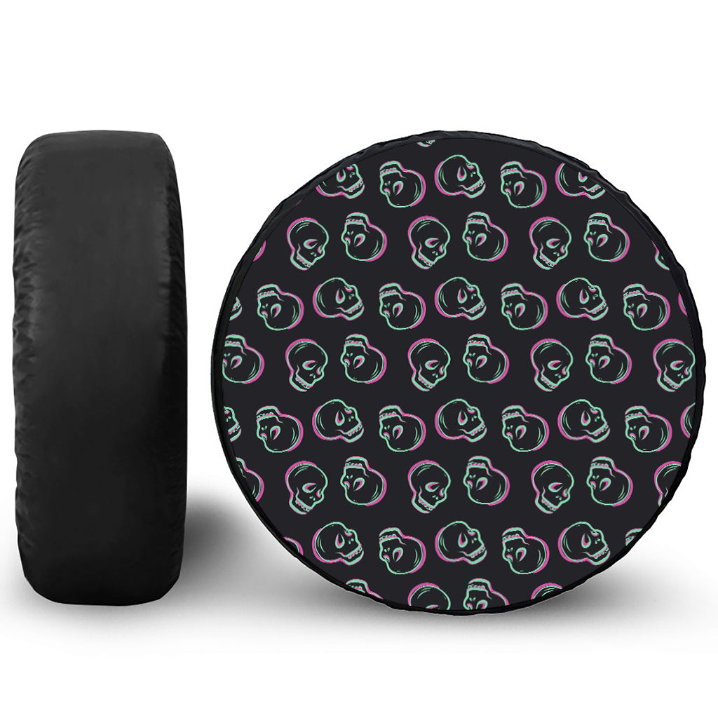 Purple And Teal Skull Pattern Print Tire Cover