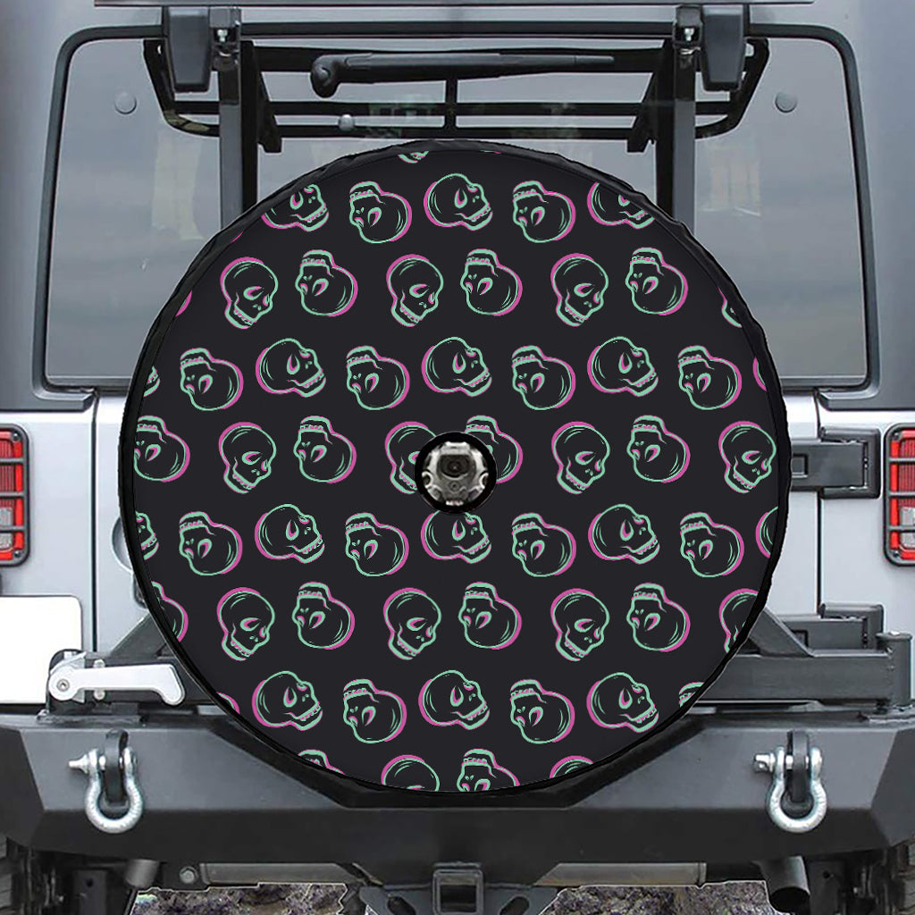 Purple And Teal Skull Pattern Print Tire Cover With Camera Hole