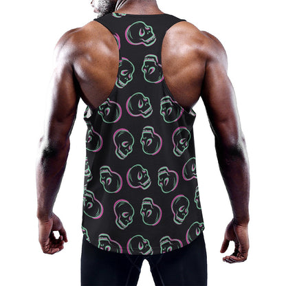 Purple And Teal Skull Pattern Print Training Tank Top