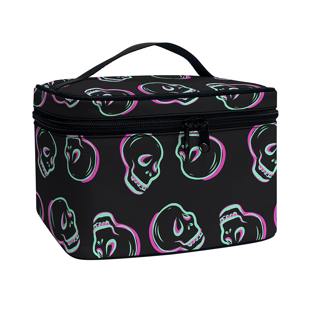 Purple And Teal Skull Pattern Print Travel Makeup Bag