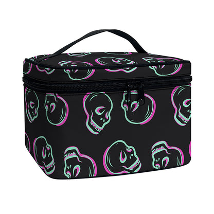 Purple And Teal Skull Pattern Print Travel Makeup Bag