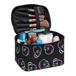 Purple And Teal Skull Pattern Print Travel Makeup Bag