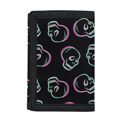Purple And Teal Skull Pattern Print Trifold Wallet