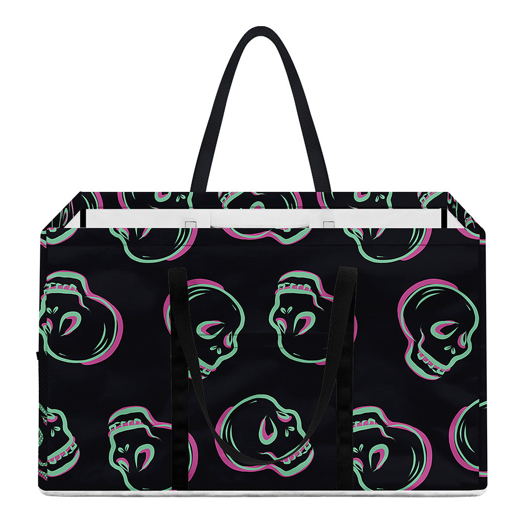 Purple And Teal Skull Pattern Print Utility Tote Bag