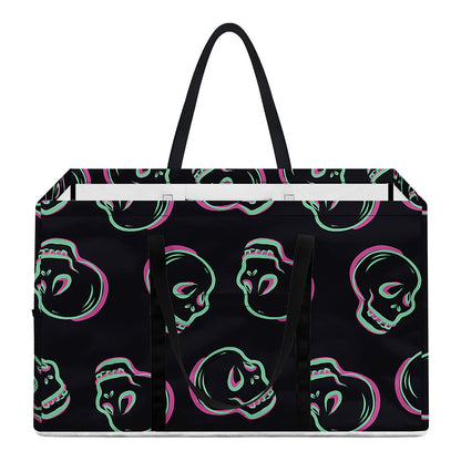 Purple And Teal Skull Pattern Print Utility Tote Bag