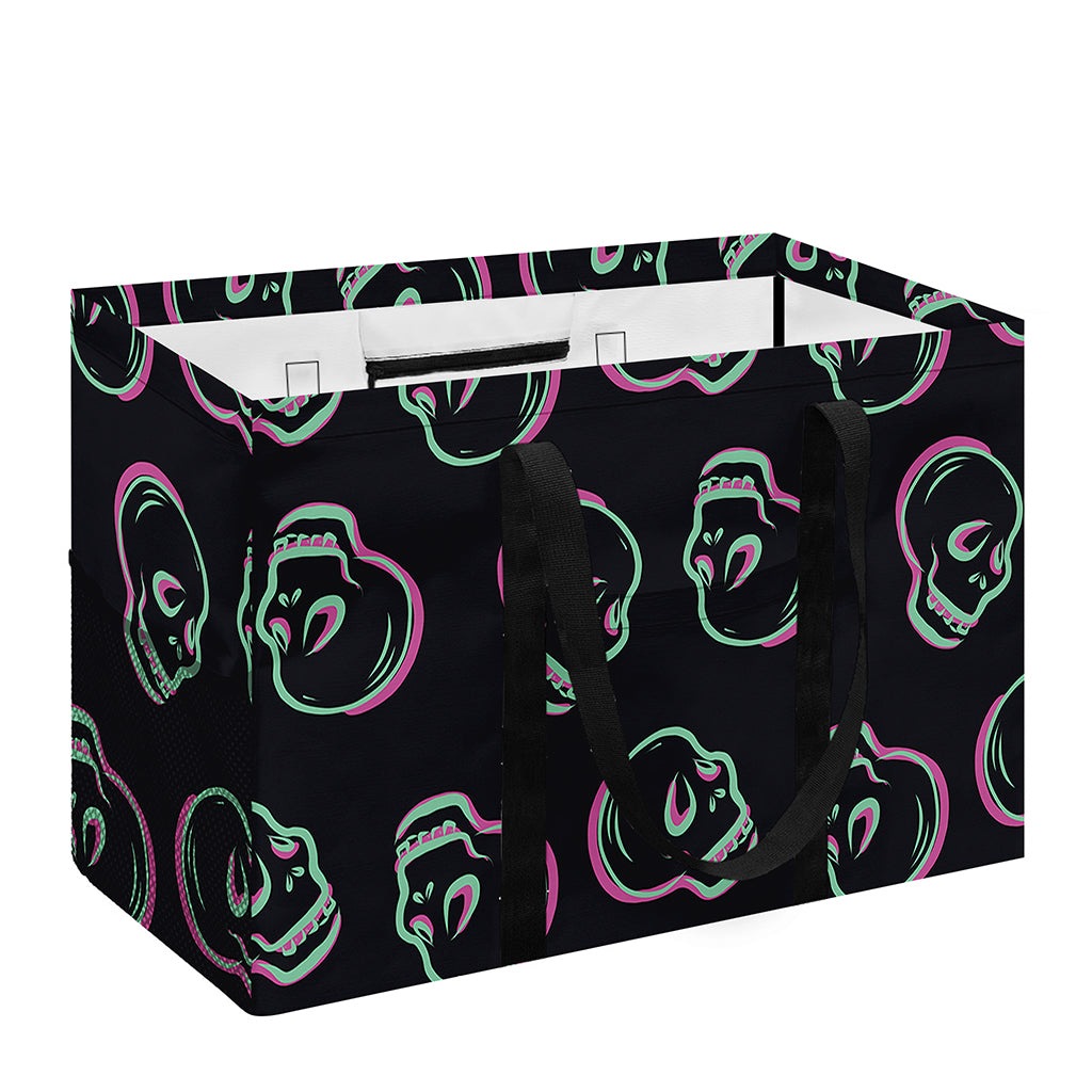 Purple And Teal Skull Pattern Print Utility Tote Bag