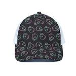 Purple And Teal Skull Pattern Print White Mesh Trucker Cap