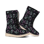 Purple And Teal Skull Pattern Print Winter Boots