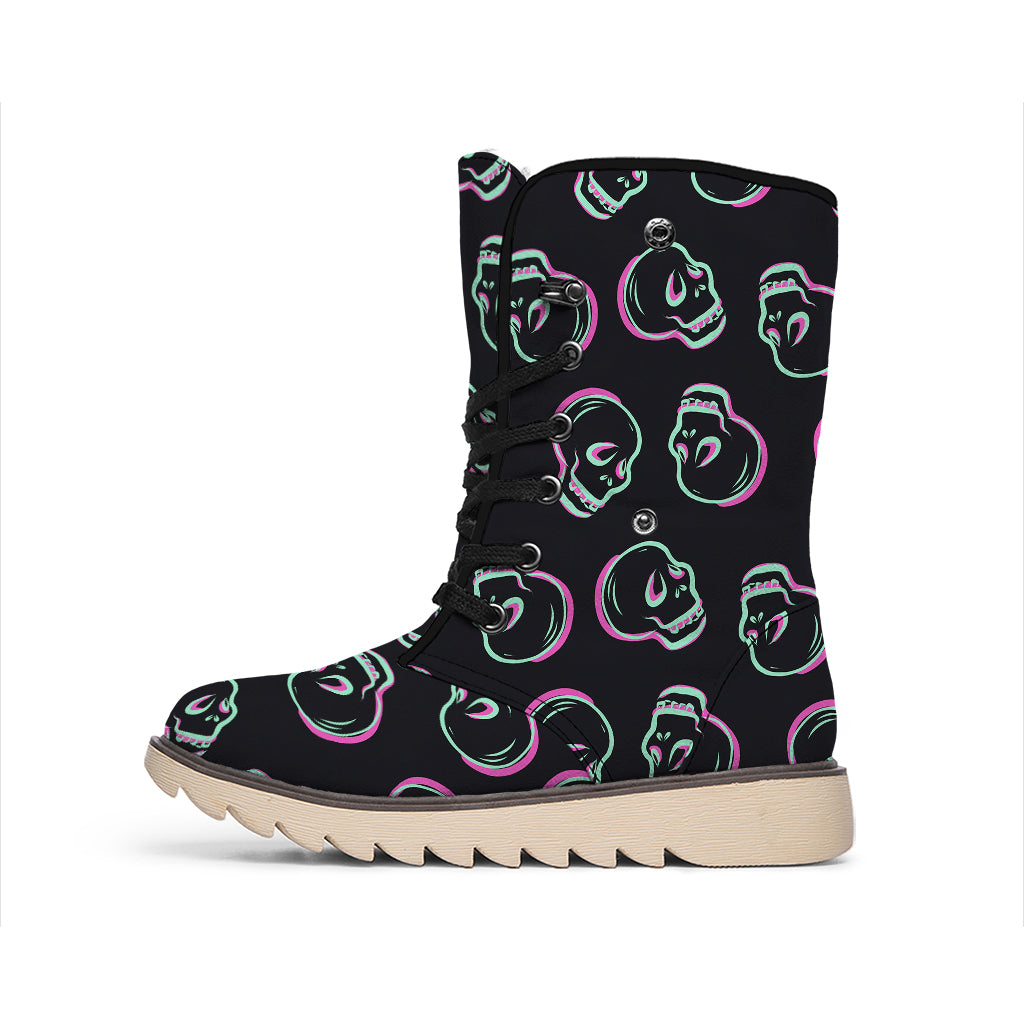 Purple And Teal Skull Pattern Print Winter Boots