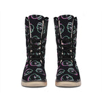 Purple And Teal Skull Pattern Print Winter Boots
