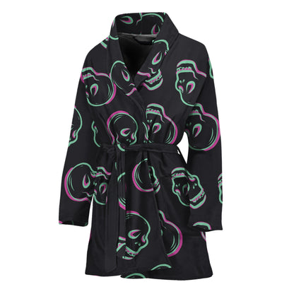 Purple And Teal Skull Pattern Print Women's Bathrobe