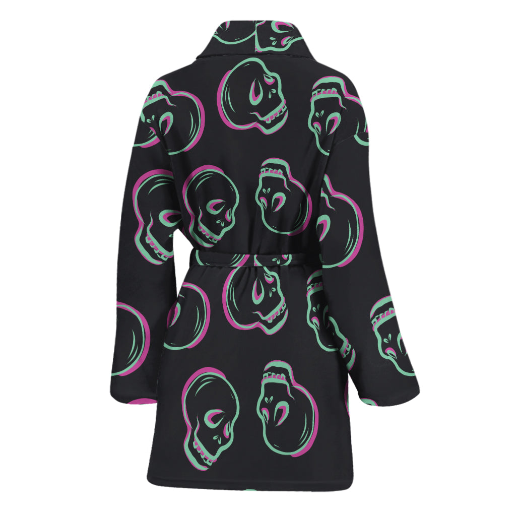 Purple And Teal Skull Pattern Print Women's Bathrobe