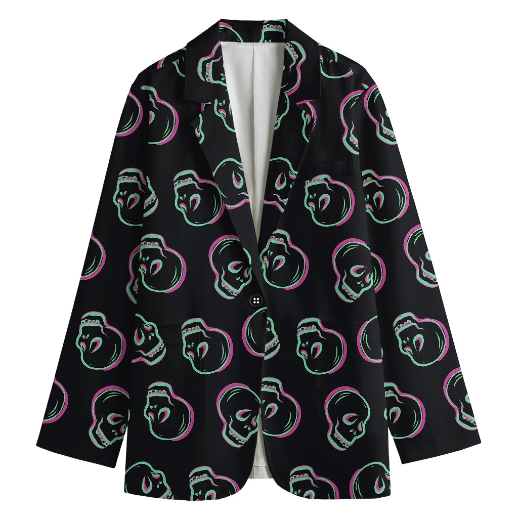Purple And Teal Skull Pattern Print Women's Blazer