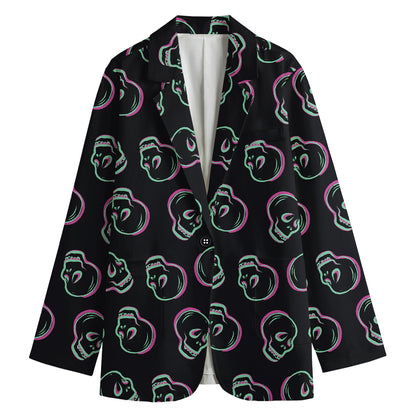 Purple And Teal Skull Pattern Print Women's Blazer