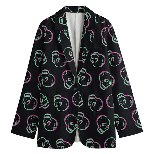 Purple And Teal Skull Pattern Print Women's Blazer