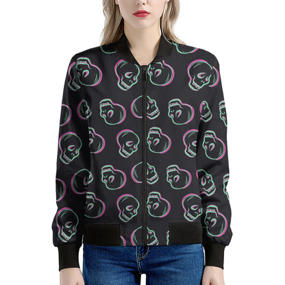 Purple And Teal Skull Pattern Print Women's Bomber Jacket