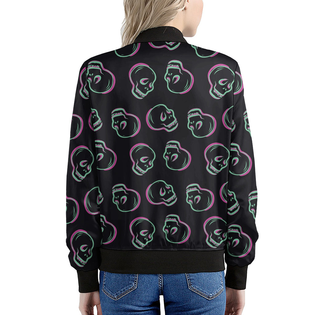 Purple And Teal Skull Pattern Print Women's Bomber Jacket